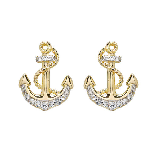 14kt Gold Vermeil white Sapphire Anchor Earrings