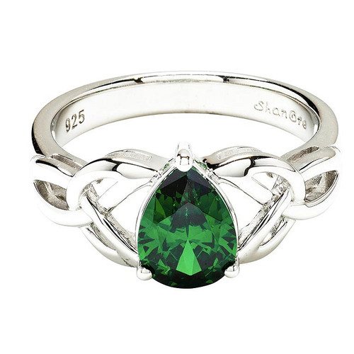 Sterling Silver Emerald Green Cubic Zirconia Trinity Knot Ring