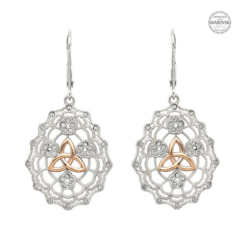 Irish Lace Sterling Silver Rose Gold Trinity Knot Earrings