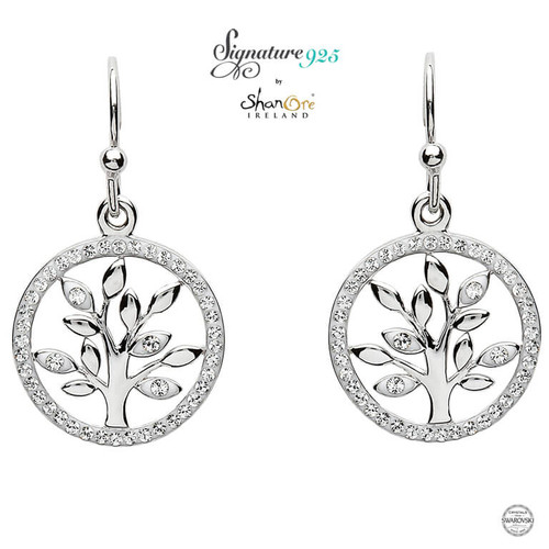 Tree Of Life Silver Earrings Adorned With Crystal