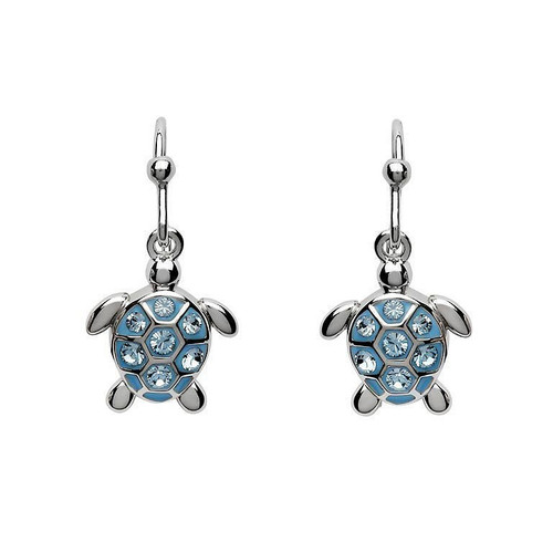 Drop Turtle Earrings with Blue Crystals