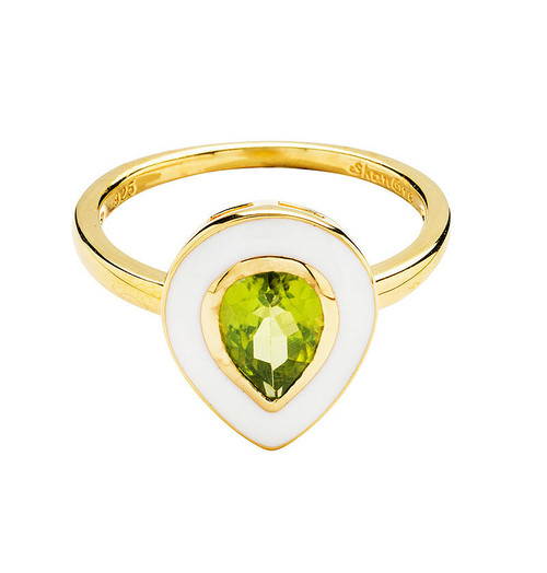 14kt Gold Vermeil Genuine Peridot and White Enamel Ring