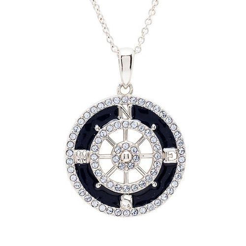 Sterling Silver Blue Enamel Compass Necklace