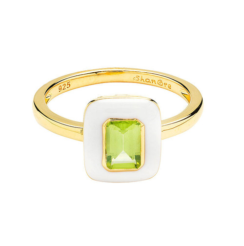 14kt Gold Vermeil Real Peridot and White Enamel