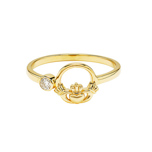 14kt Gold and Lab Diamonds Claddagh Ring