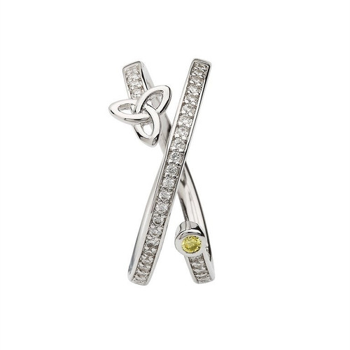 Trinity Crisscross Silver Ring Set With Peridot Stone
