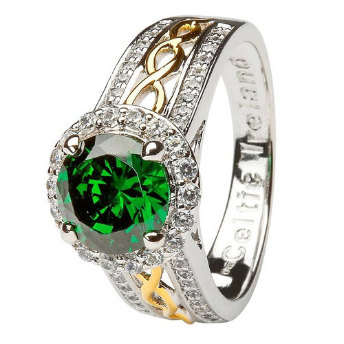 Silver Green Cz Halo Ring