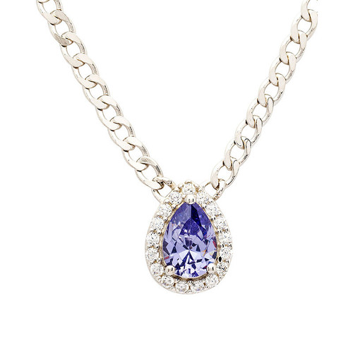 Sterling Silver Tanzanite CZ Halo Pendant