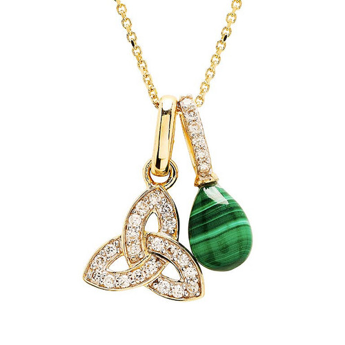 14kt Yellow Gold Lab Grown Diamond Malachite Trinity Necklace