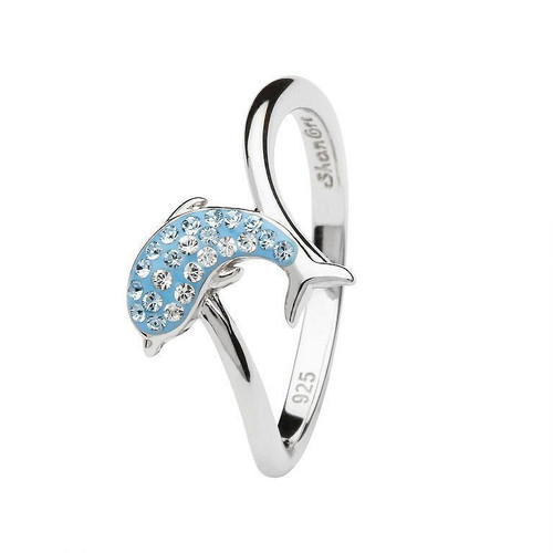 Blue Dolphin Ring Encrusted with White Crystal
