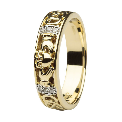Claddagh Wedding Band Diamond Set with Celtic Knotwork