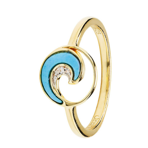 14K Gold Vermeil Mini Wave Ring Turquoise and Lab Sapphire