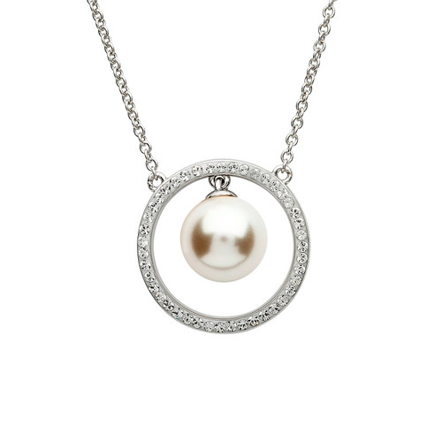 Silver Heart Shape Pendant Adorned With White Crystal