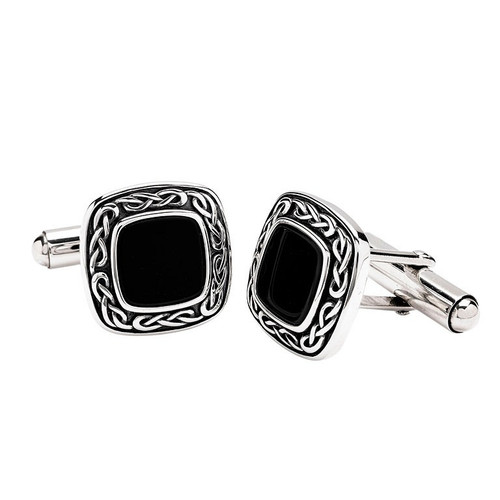 Sterling Silver Men's Black Onyx Celtic Knot Cufflinks
