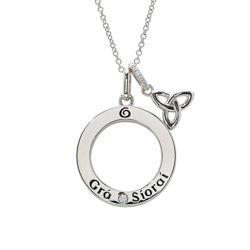 Sterling Silver “Grá” Love Circle Necklace with Lab-Created Sapphire