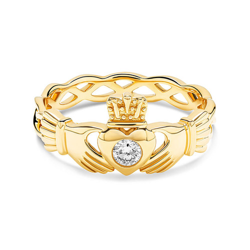 14kt Yellow Gold Claddagh Ring with Lab Diamond Center