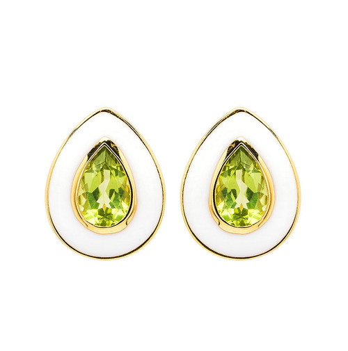 14kt Gold Vermeil Peridot and White Enamel stud Earrings