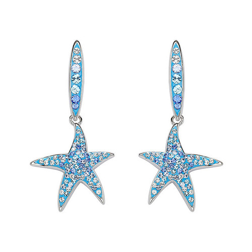 Sterling Silver Starfish Earrings with Aquamarine Crystals