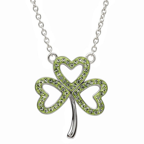 Platinum Plated Peridot Shamrock Necklace Swarovski