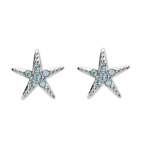Stud Star Fish Earrings with Aqua Crystals