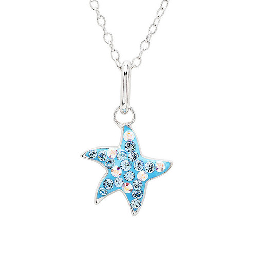 Sterling Silver Blue and Aqua Crystals Starfish Mini Necklace