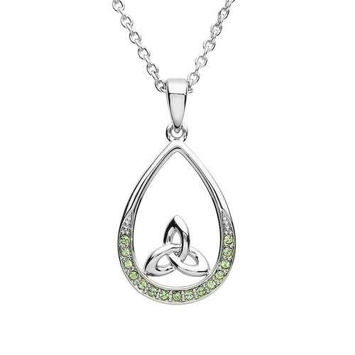 Platinum Plated Peridot Trinity Tear Drop Pendant Swarovski