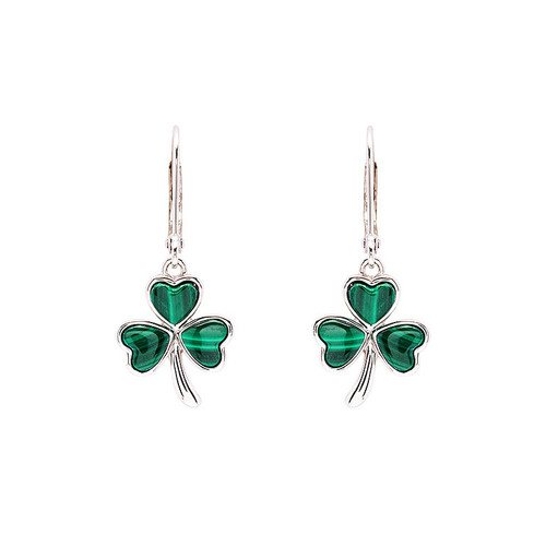 Green Malachite Sterling Silver Shamrock Drop Earrings