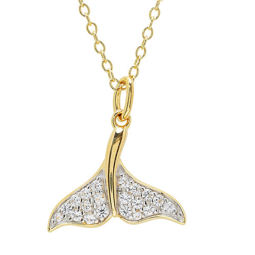 14kt Gold Vermeil white Sapphire whale tail necklace