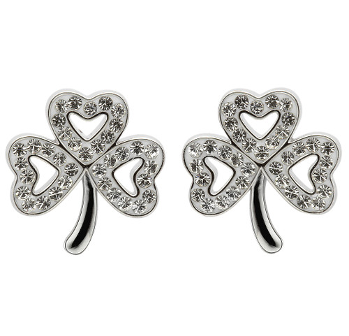 Shamrock Stud Earrings Adorned With Crystals