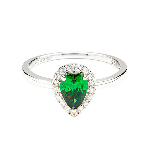 Sterling Silver Emerald CZ Halo Ring