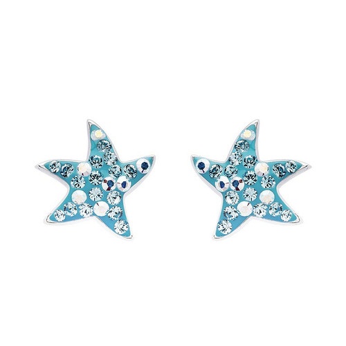 Dancing Starfish Stud Earrings with Aqua Crystals