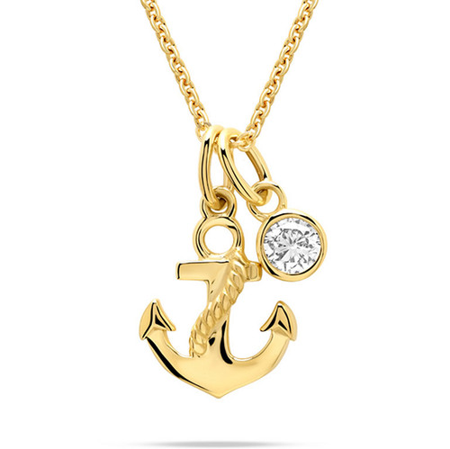 14kt Gold Lab-Grown Diamond Mini Anchor Necklace