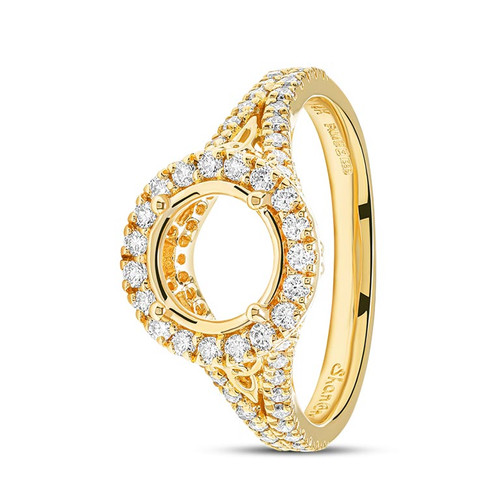 14kt Yellow Gold Round Halo Trinity Mount Only Engagement Ring