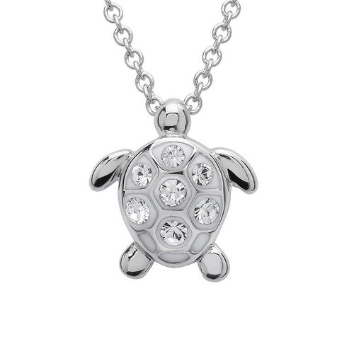 Turtle Pendant With Clear Crystals - Medium Size