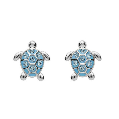 Stud Turtle Earrings with Blue Crystals