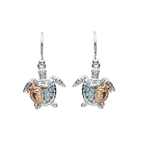 Mother & Baby Turtle Drop Earrings With Crystals