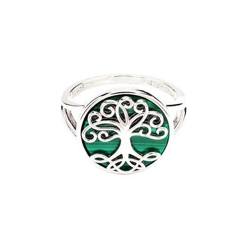 Green Malachite Sterling Silver Tree of Life Ring