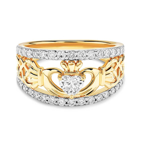 14kt Yellow Gold Claddagh Ring with Lab Diamonds Accents