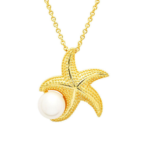 14KT Gold Vermeil Starfish and Pearl Necklace