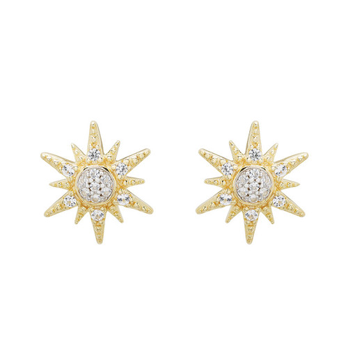 14kt Gold Vermeil white Sapphire Sun Earrings