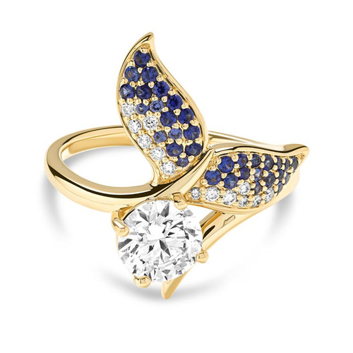 14kt Gold Lab Sapphire and Diamond Whale Tale Ring