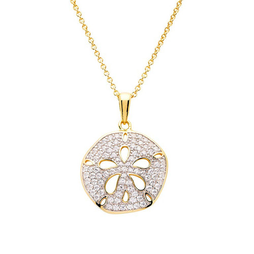 14K Gold Vermeil Sand Dollar Necklace with Cubic Zirconia