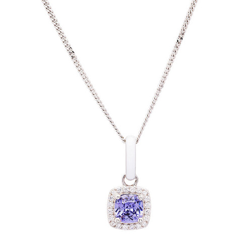 Sterling Silver Tanzanite CZ with white Enamel Pendant