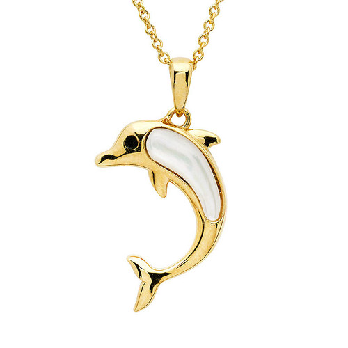 14KT Gold Vermeil Mother of Pearl Dolphin Necklace