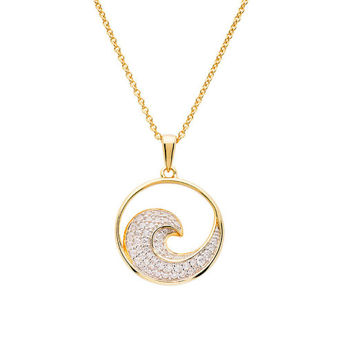14K Gold Vermeil Ocean Wave Necklace with Cubic Zirconias