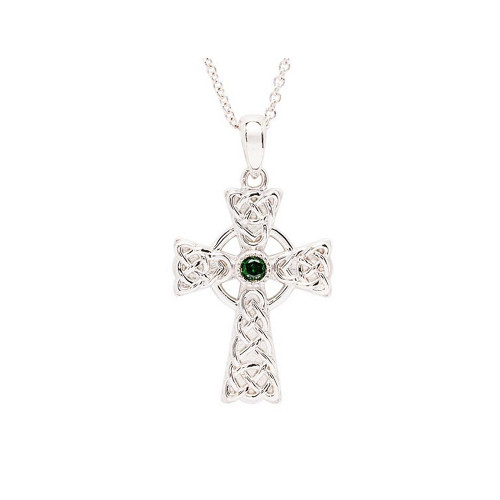 Sterling Silver Green CZ Irish Cross Pendant