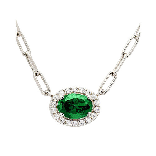 Sterling Silver Emerlad CZ Halo Necklace