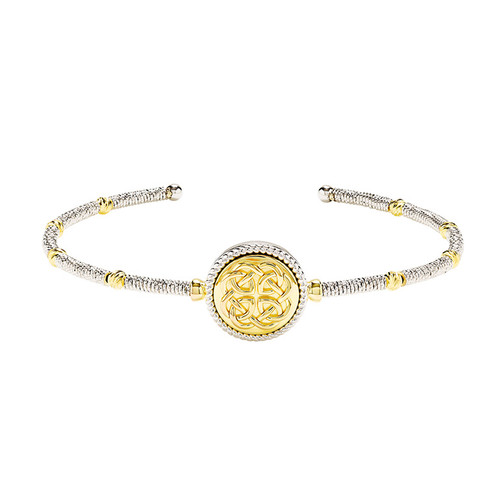 Sterling Silver Celtic Bangle with Gold-Plated Medallion