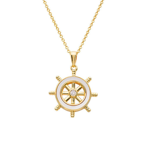 14K Gold Vermeil Mother of Pearl Ship Wheel Necklace
