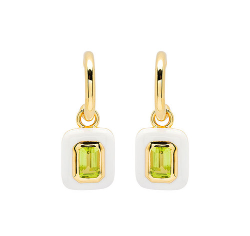 14kt Gold Vermeil Peridot and White Enamel Drop Earrings